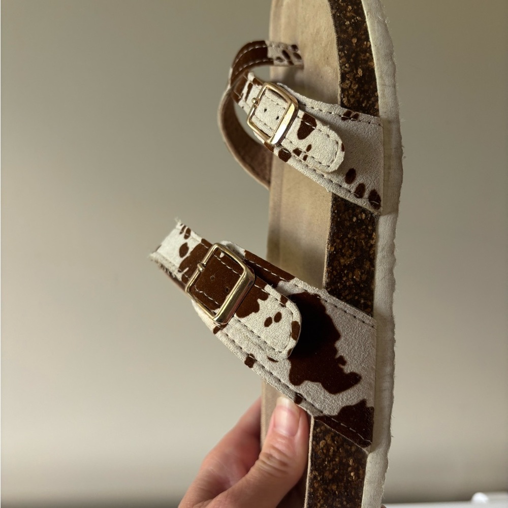 Natural Reflections Women's Cowhide-Print Double Buckle Sandal - Brown & White - Picture 6 of 6
